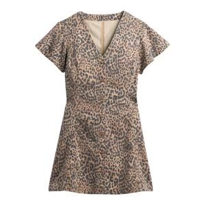 GAP Denim Flutter Sleeve‎ Button Front Leopard Dress Size M